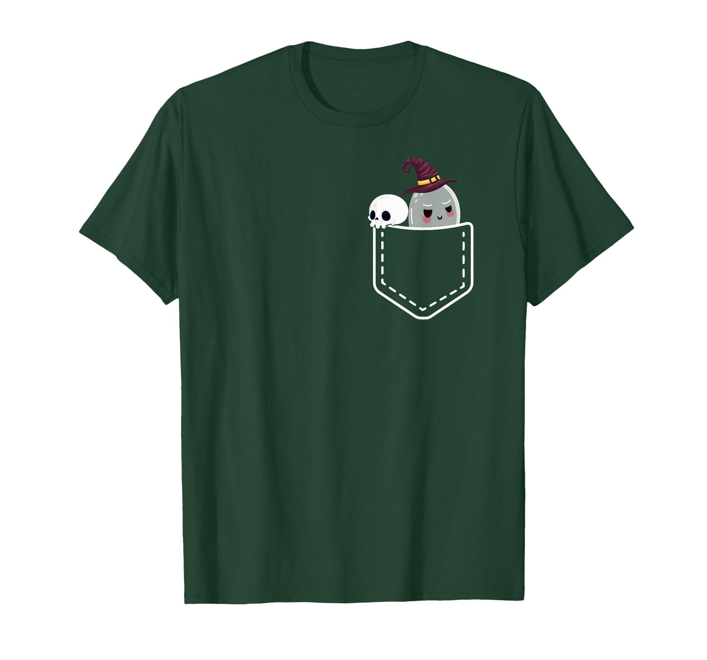 Halloween Scary Ghost Pocket -Skull Witch Hat Trick or Treat T-Shirt