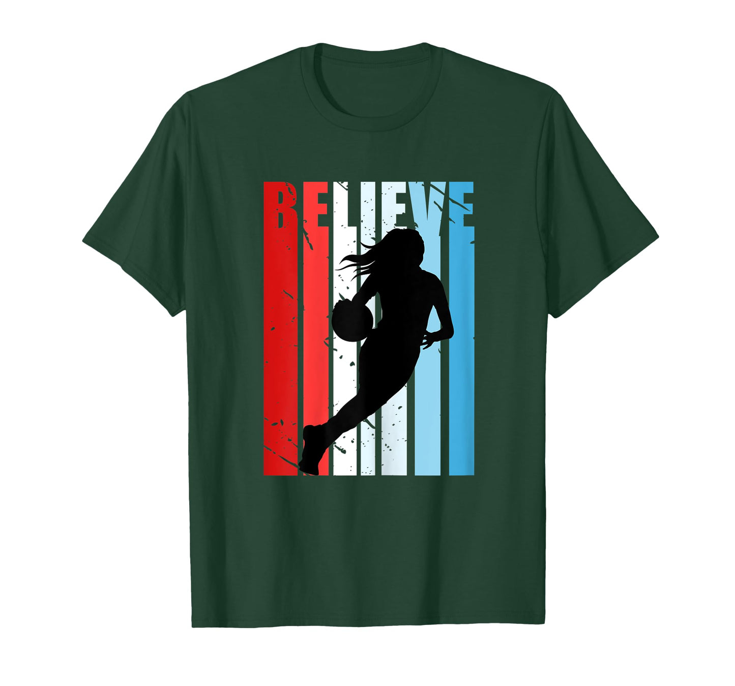 Retro Basketball Girls Woman Motivational Red White Blue USA T-Shirt