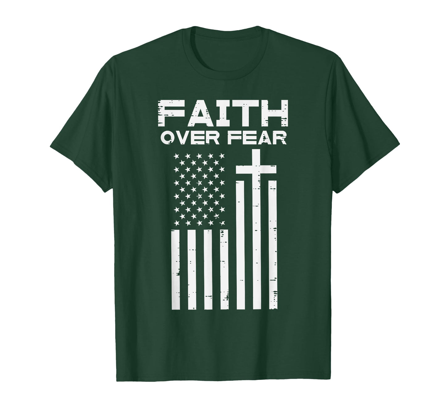 Faith Over Fear US Flag Cross Jesus Christian Men Women Kids T-Shirt