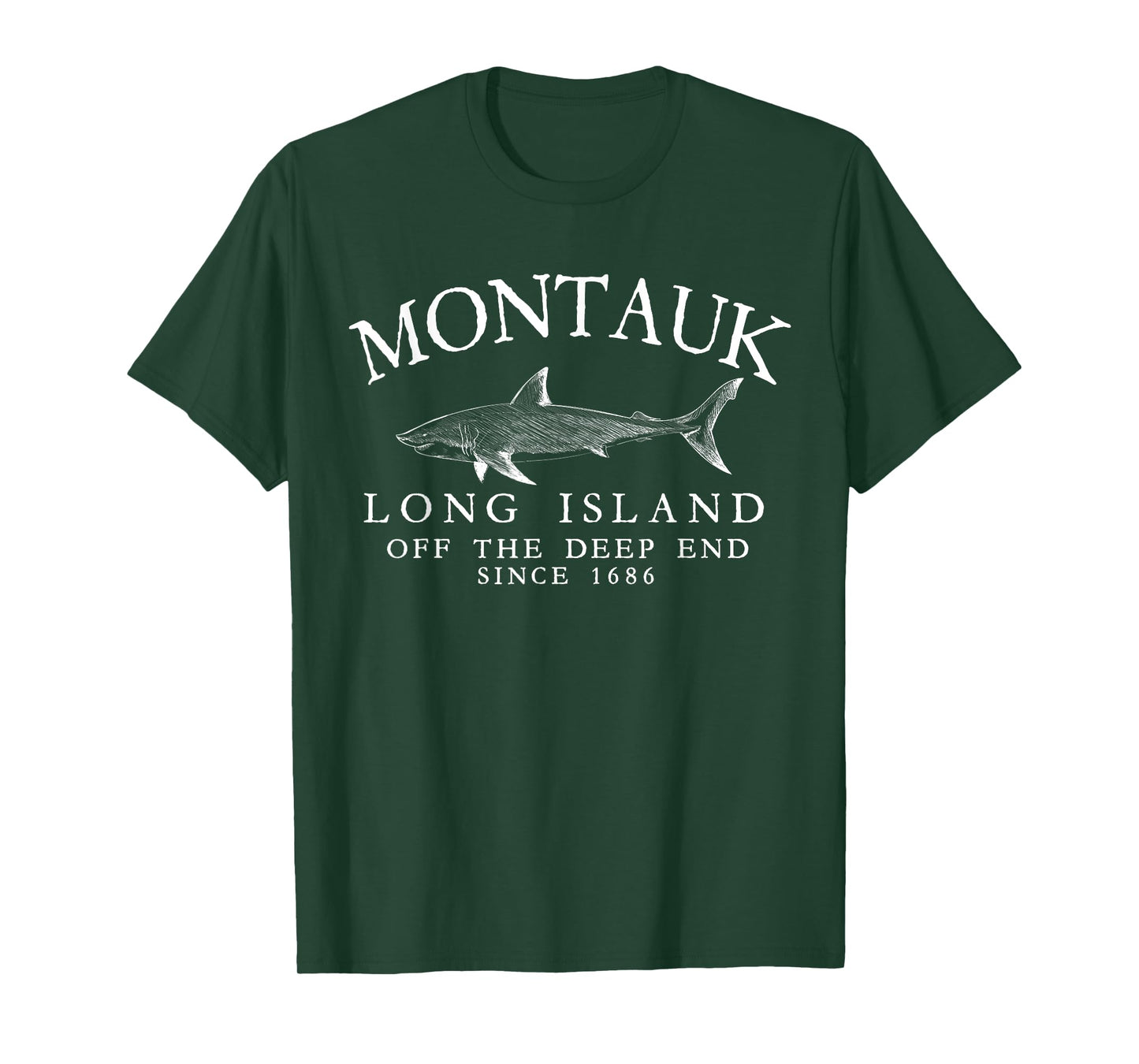 Montauk LI Off The Deep End Shark Fishing Vintage White T-Shirt