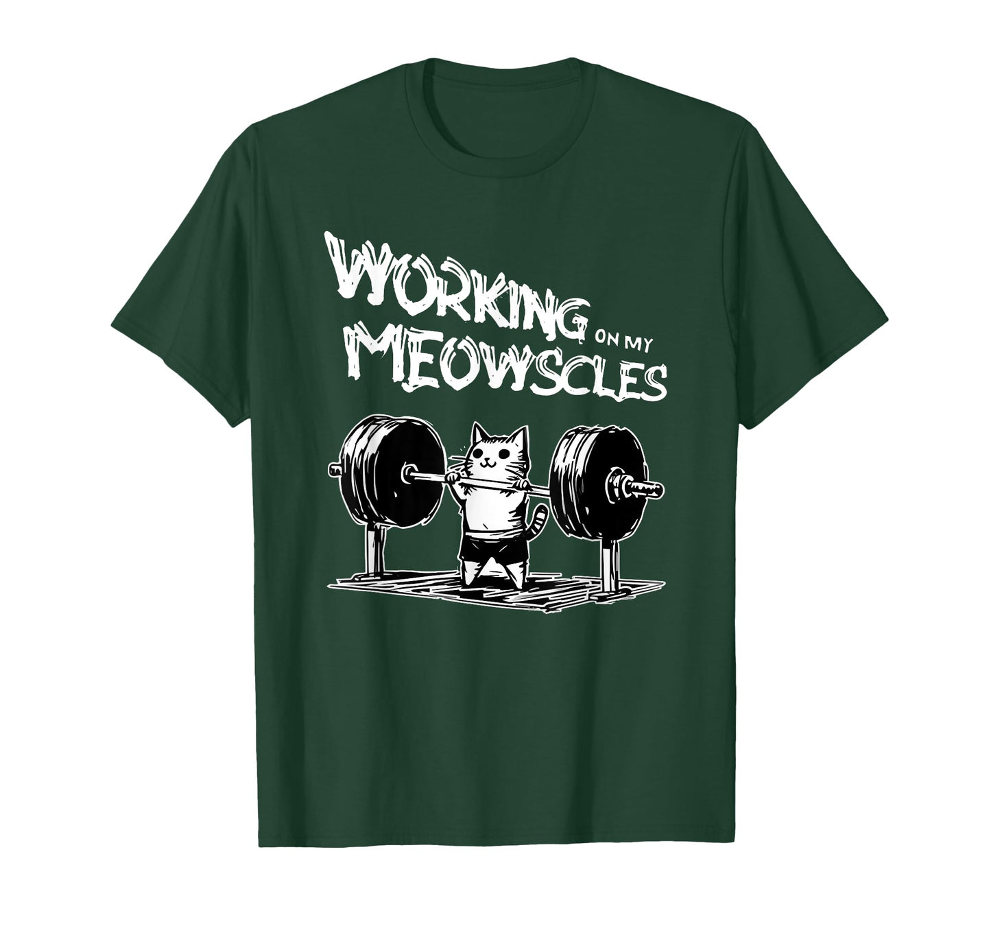 funny quotes about gym Unisex-Adults T-Shirt Black Small Modern Classic Cartoon People Classic Spring Crew Neck Short Sleeve Lightweight, Durable Blend working on my meowscles
