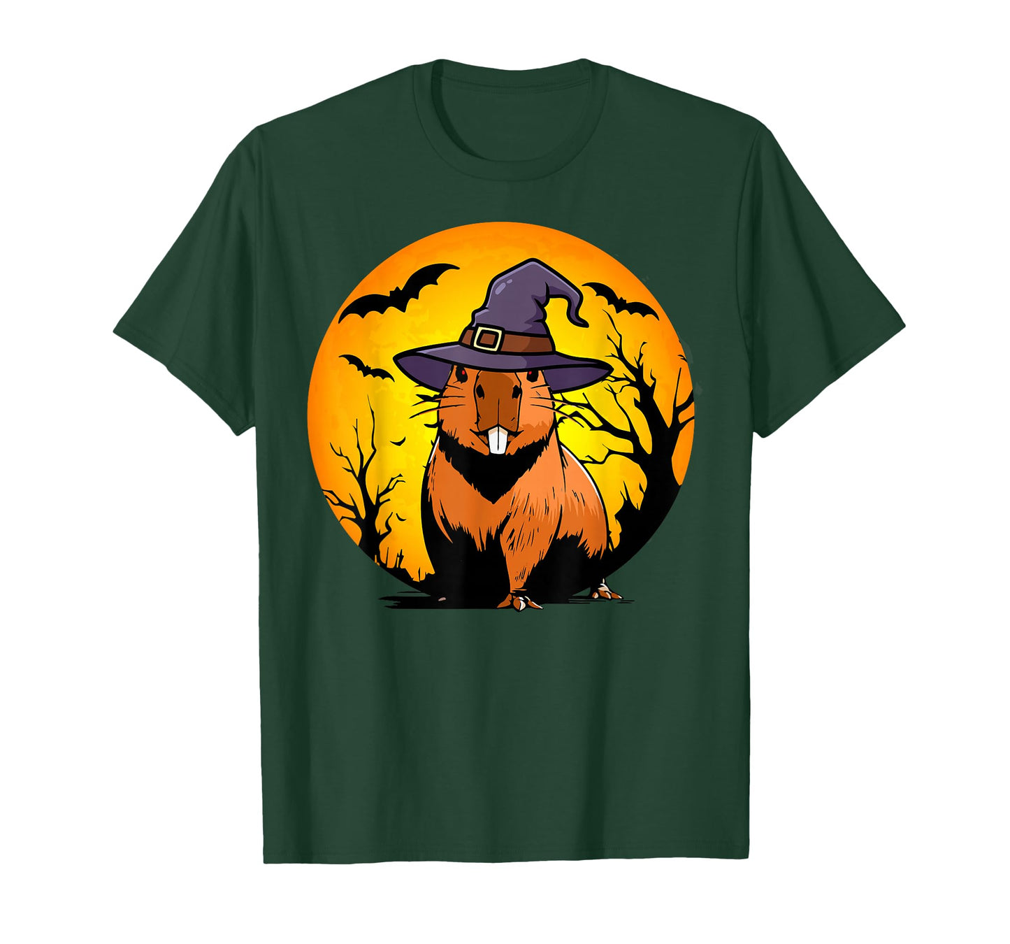 Capybara Witch Hat Halloween Moon Funny Spooky Animal T-Shirt