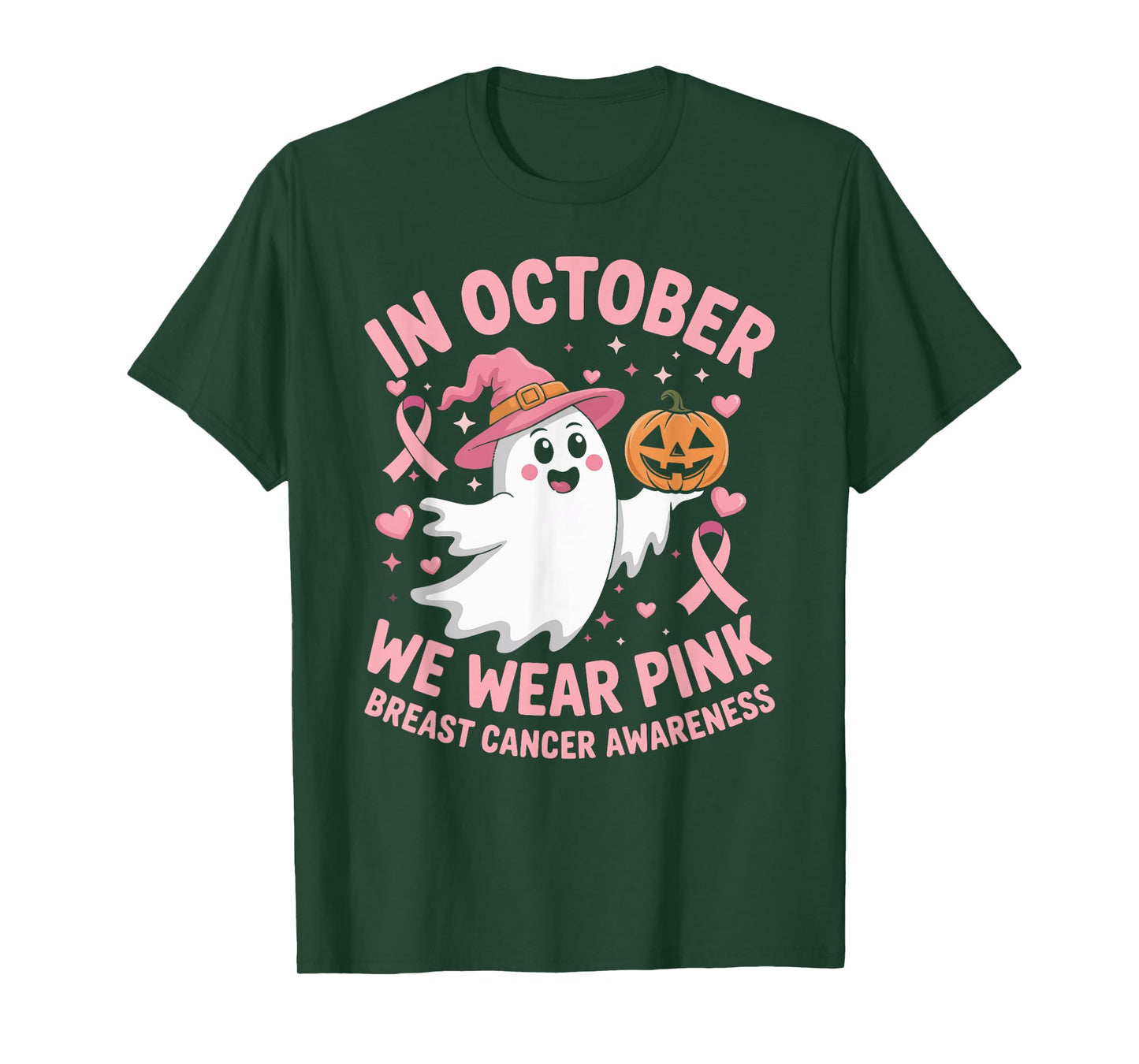 in October We Wear Pink Halloween Breast Cancer Awareness T-Shirt
