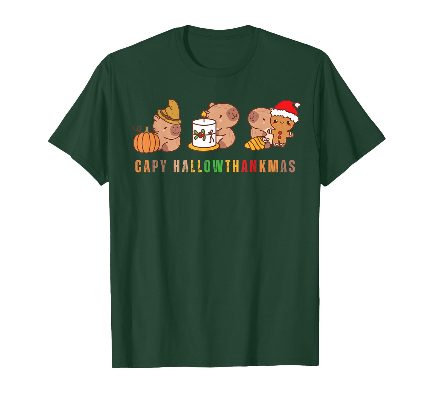Capy Hallowthankmas Capybaras Halloween Thanksgiving Xmas T-Shirt