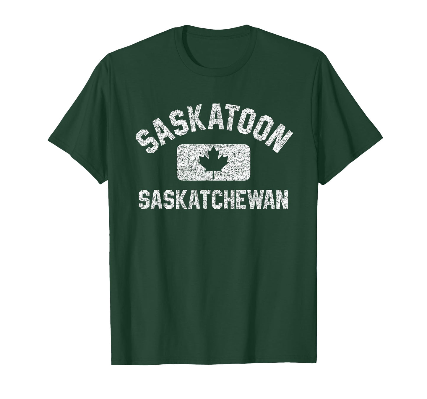 Saskatoon Gym Style Canada Leaf Red w Distressed White Print T-Shirt