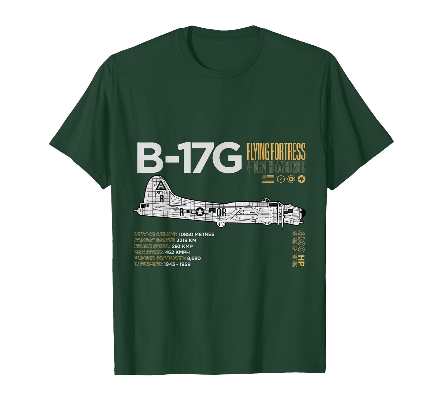 B-17G Flying Fortress Aircraft Schematics T-Shirt