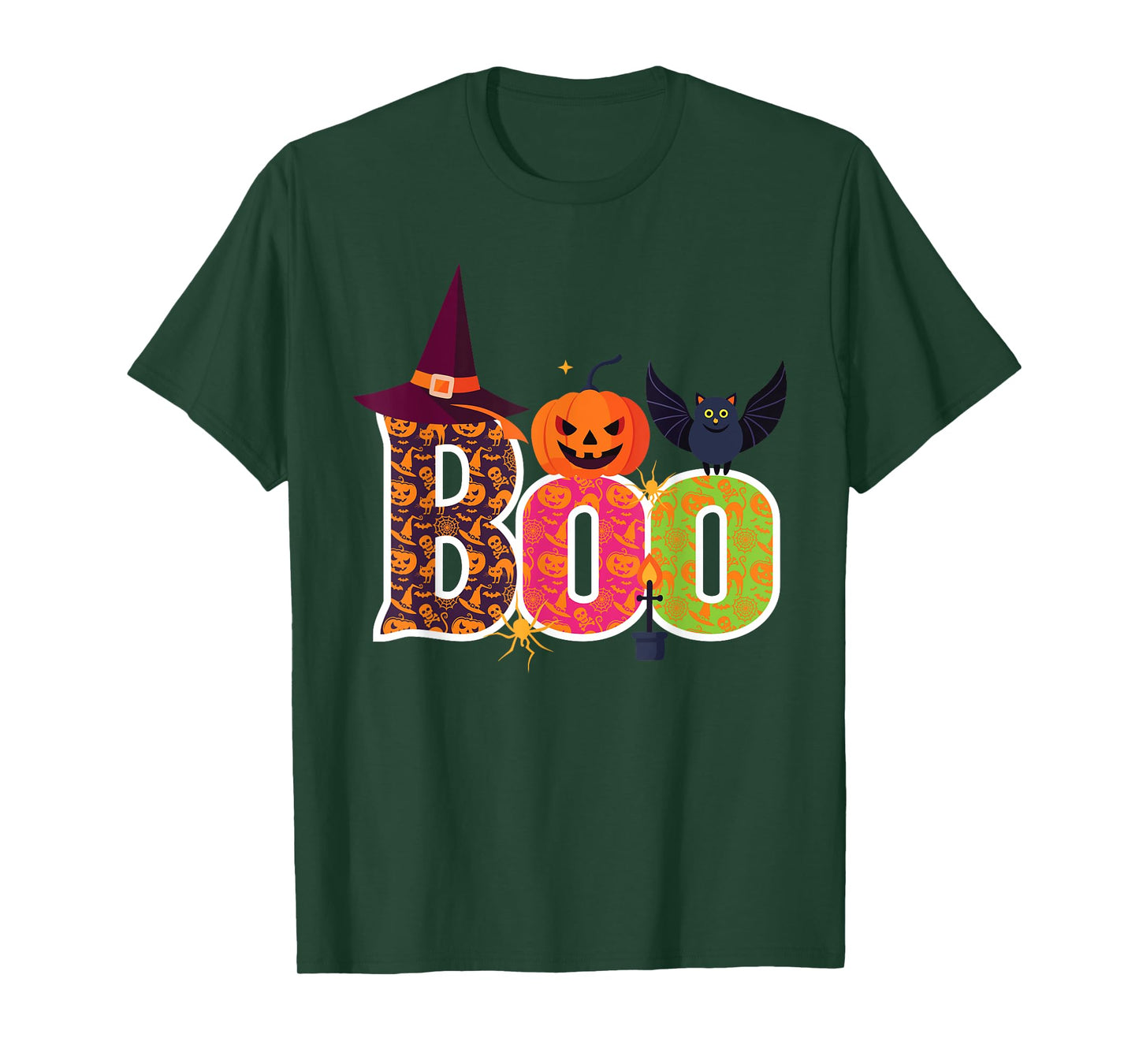 Haunted BOO Halloween Witch Pumpkin Bat Adults Kids T-Shirt