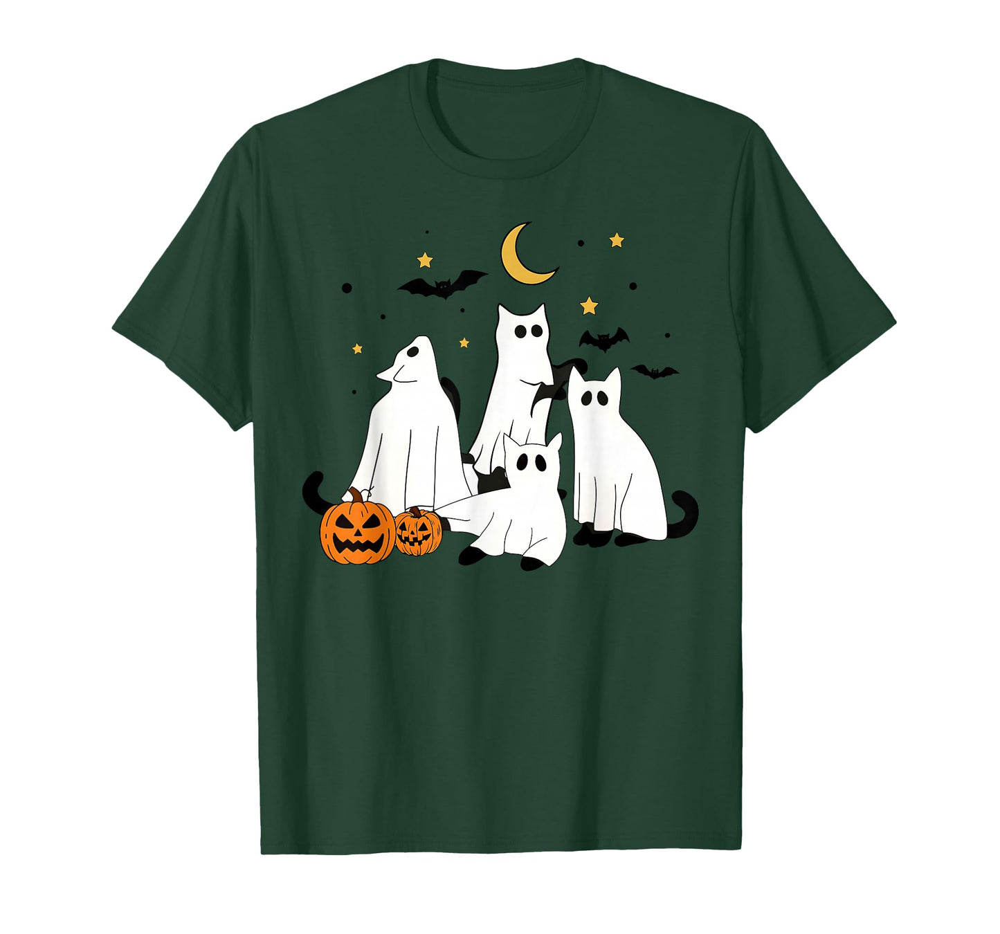 Vintage Spooky Cat Ghosts Cat Lover Halloween Women Girls T-Shirt