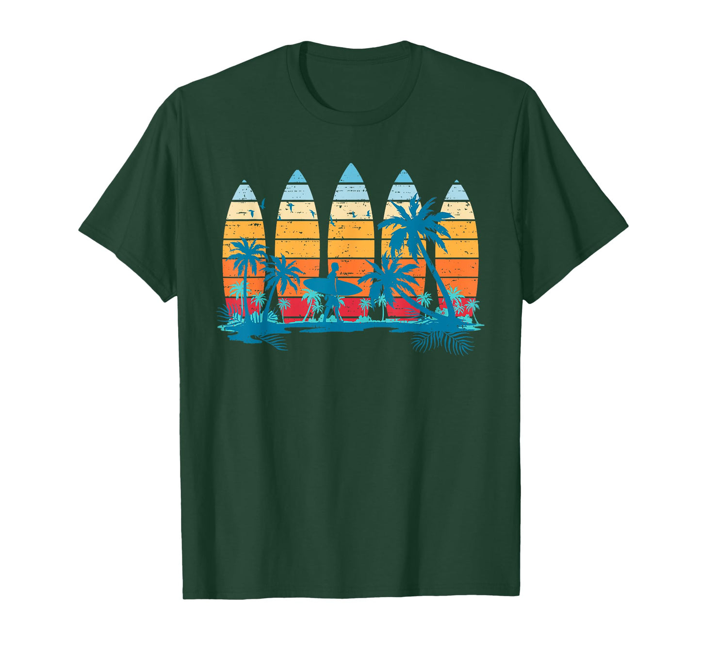 Vintage Surfboard Sunset Surfboarder Retro Surfer Palm Tree T-Shirt