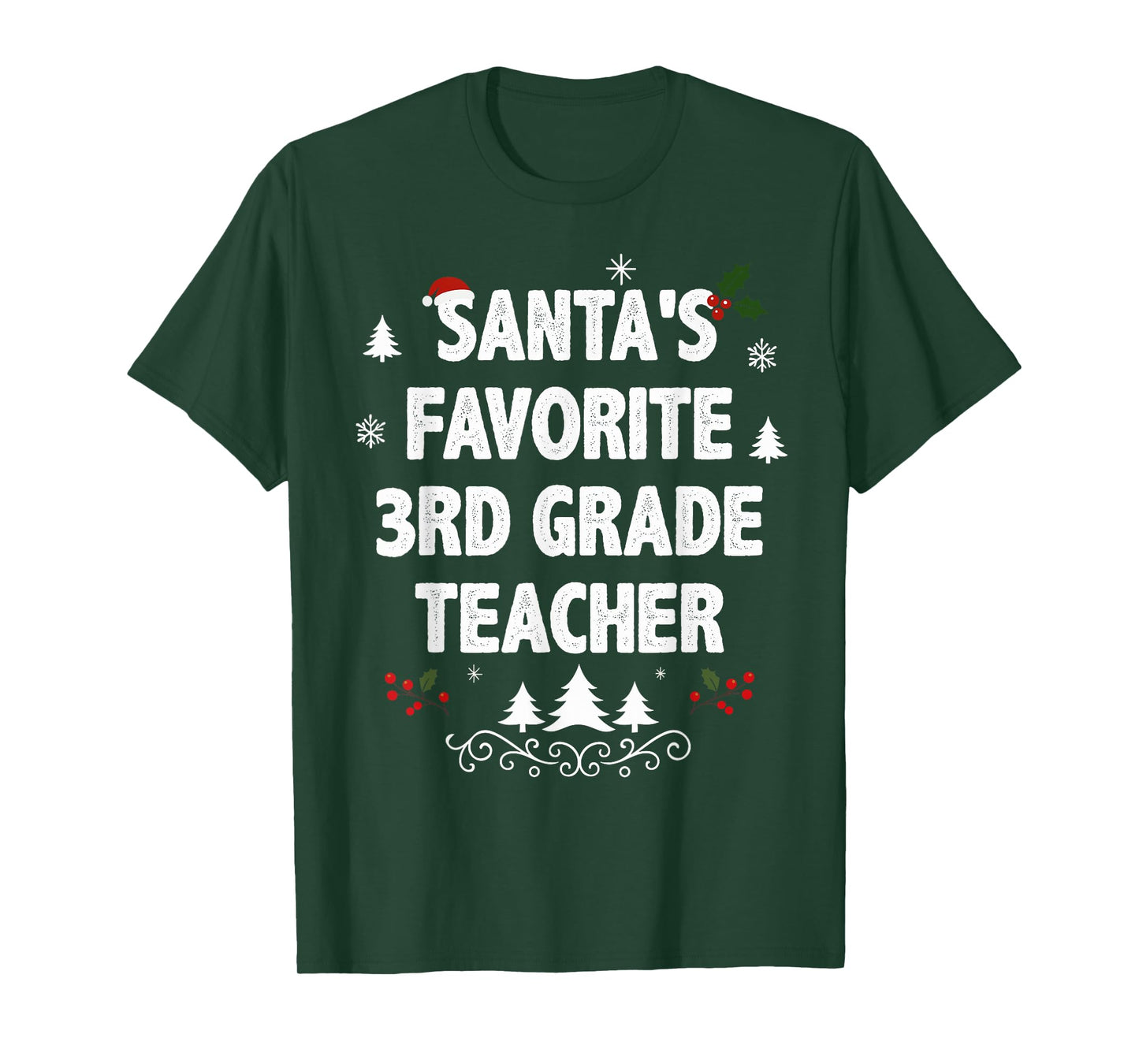 Santa's Favorite 3rd Grade Teacher Funny Christmas Pajamas T-Shirt