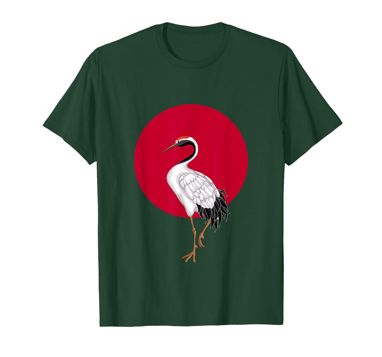 Cool Japan Flag Red Dot With Red Crowned Crane Japanese Bird T-Shirt