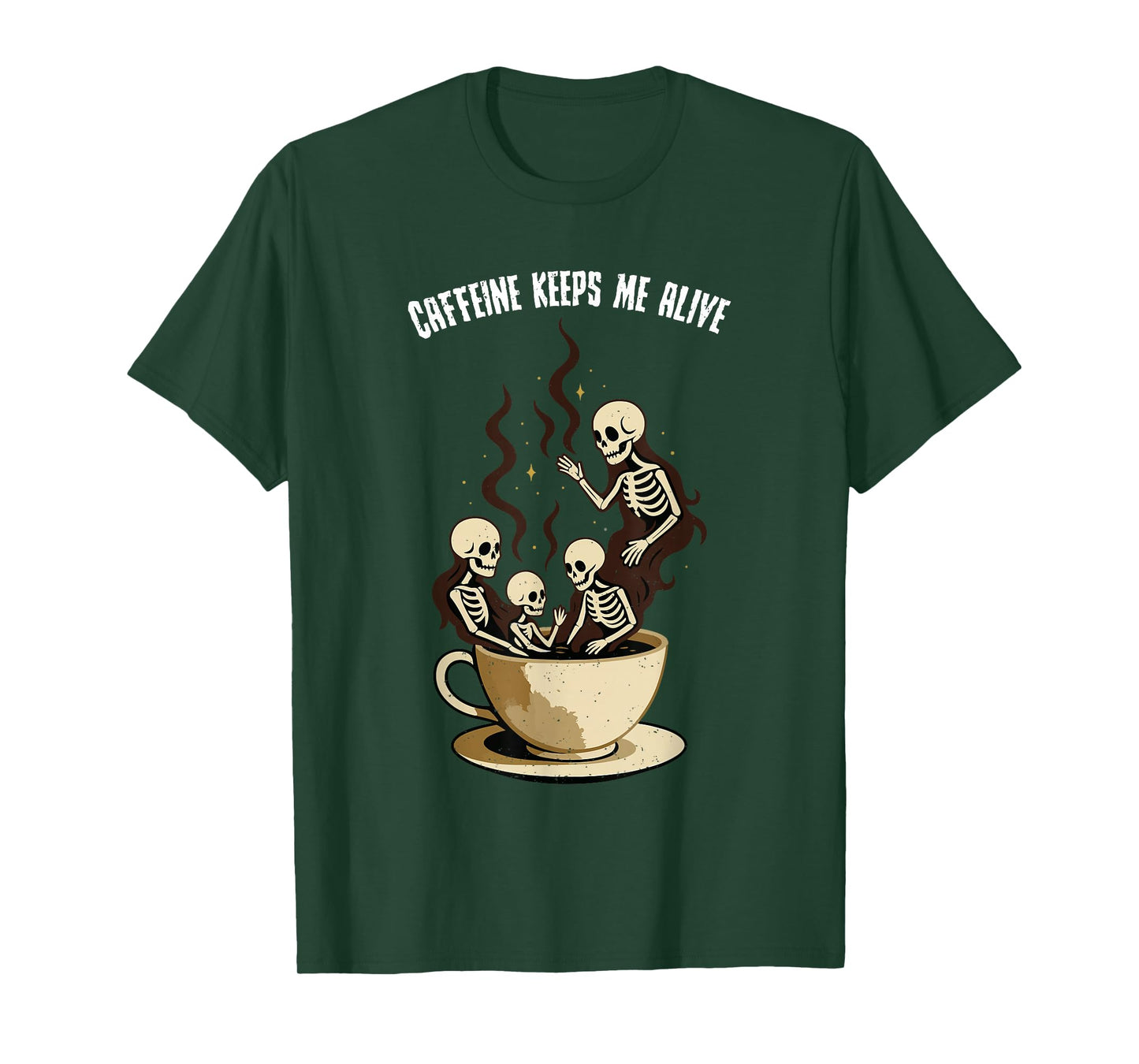 Caffeine Keeps Me Alive Halloween Skeleton Coffee Lover T-Shirt
