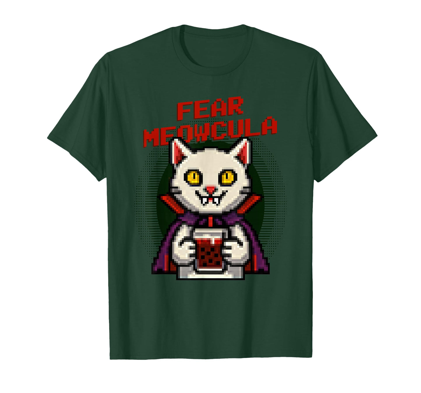 Fear Meowcula Funny Pixel Art Vampire Cat Halloween T-Shirt