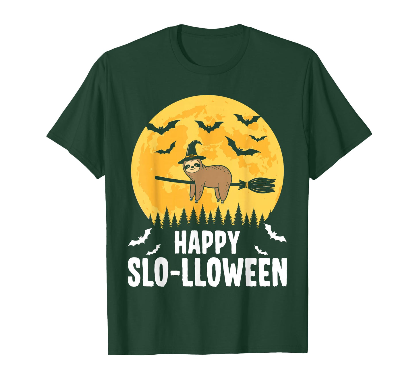 Happy Slo-lloween Funny Halloween Sloth Flying Witch T-Shirt