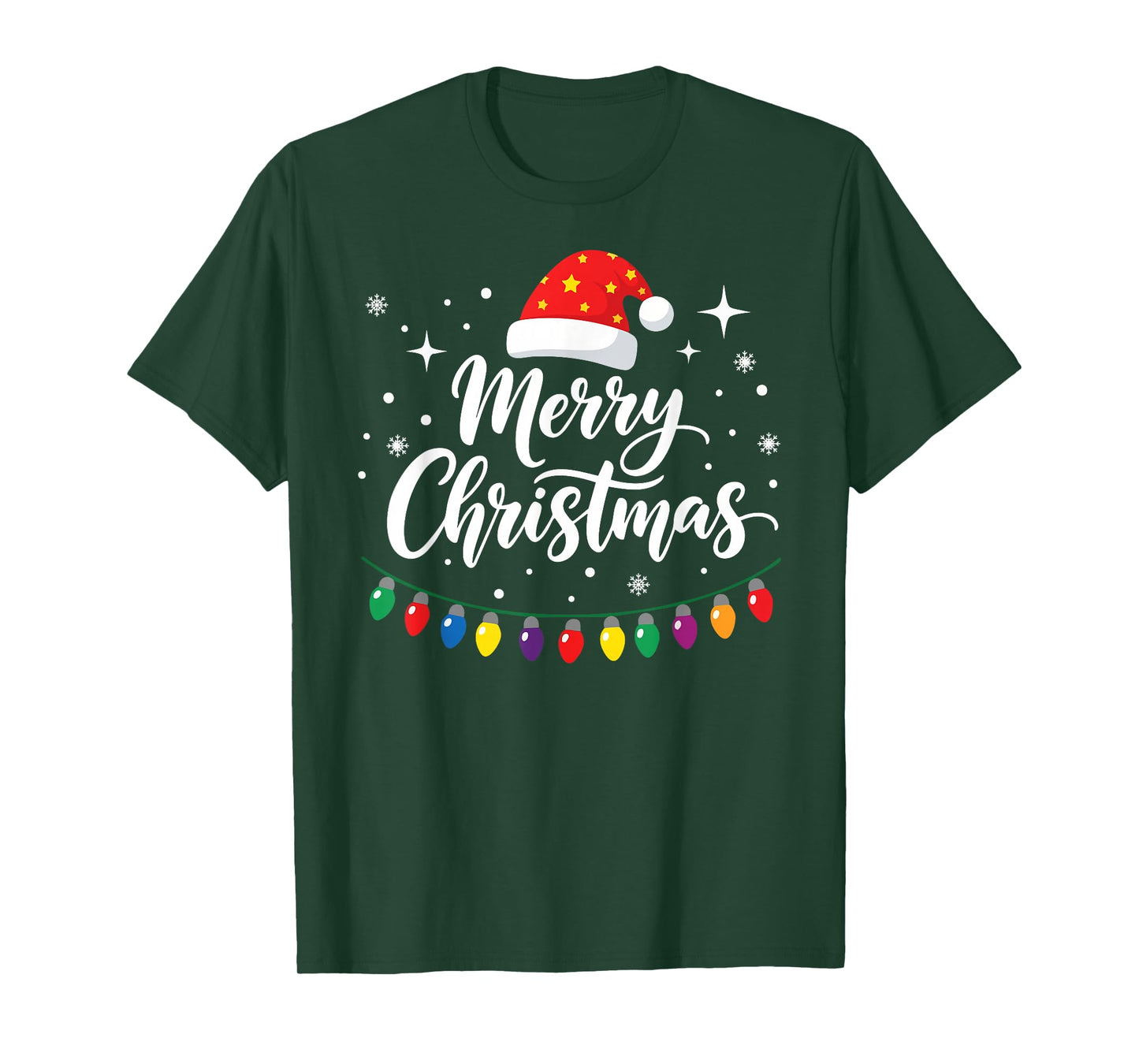 Merry Christmas Lights Red Santa Hat Xmas Family Men Women T-Shirt