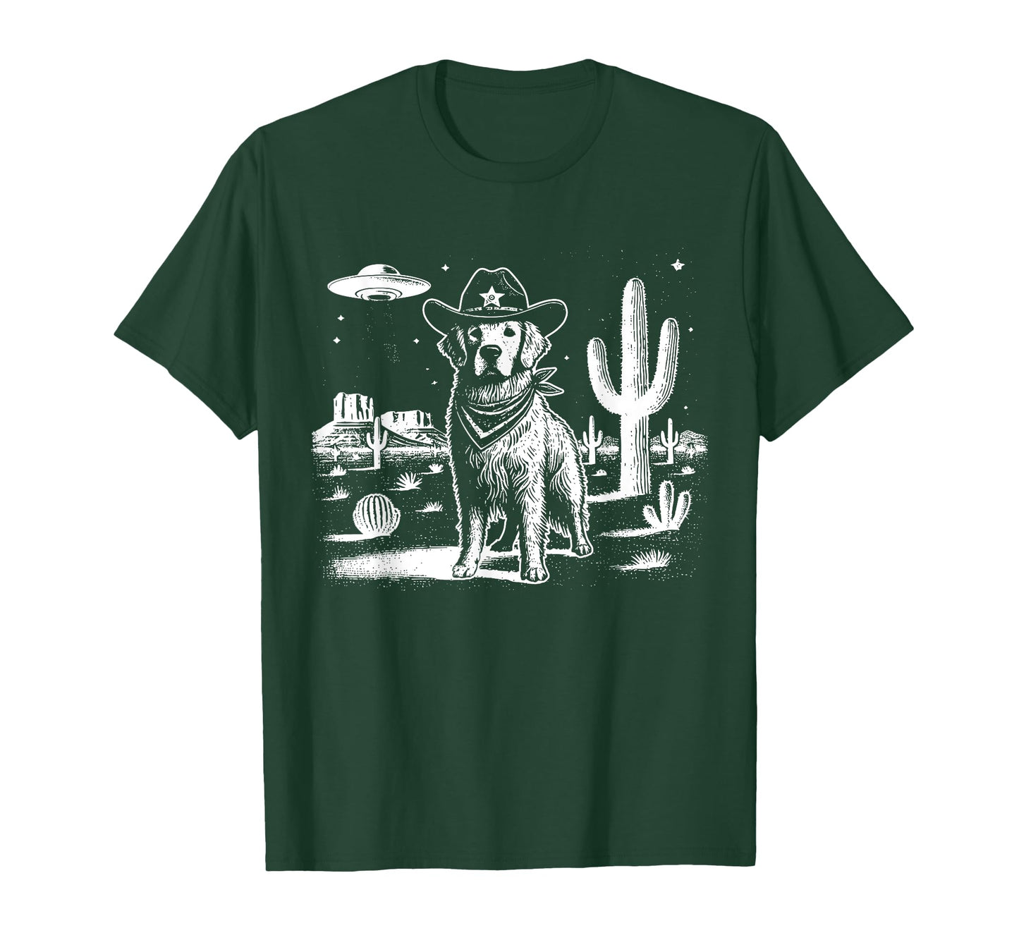 Vintage Dog UFO Western Golden Retriever Dog Lover Womens T-Shirt