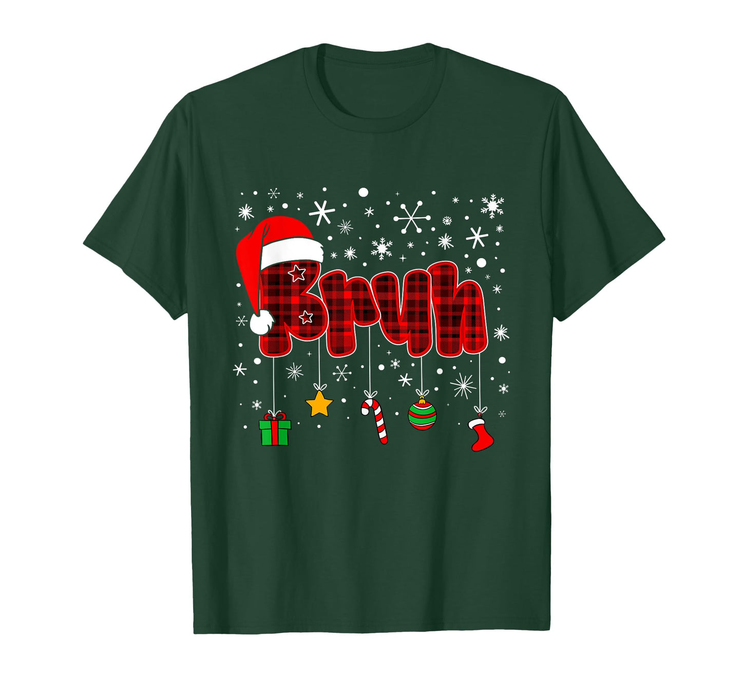 Bruh Funny Christmas Red Plaid Teens Boys Kids Xmas Pajamas T-Shirt