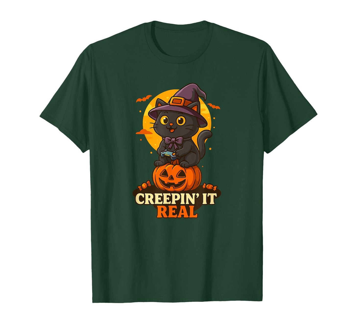 Moonlight Pumpkin Witch Cat Night Halloween Costume Spooky T-Shirt