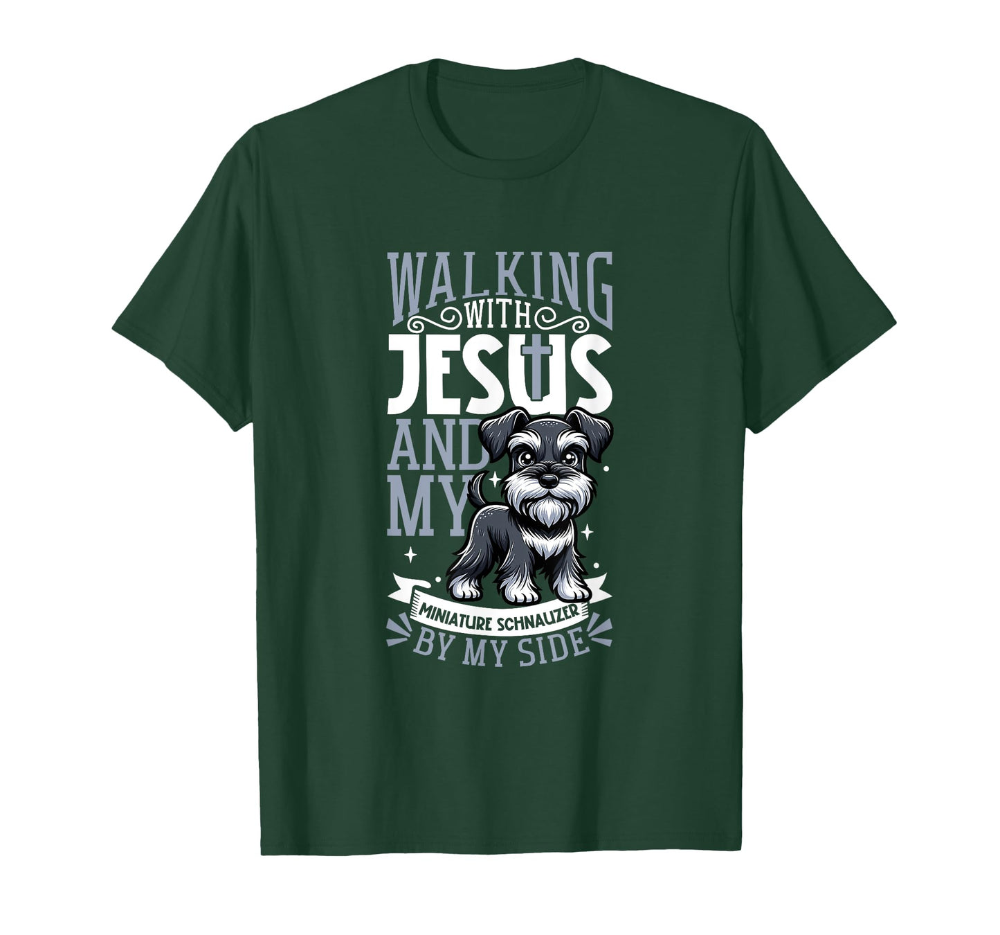Jesus and dog - Miniature Schnauzer T-Shirt for Men Women Girls Kids