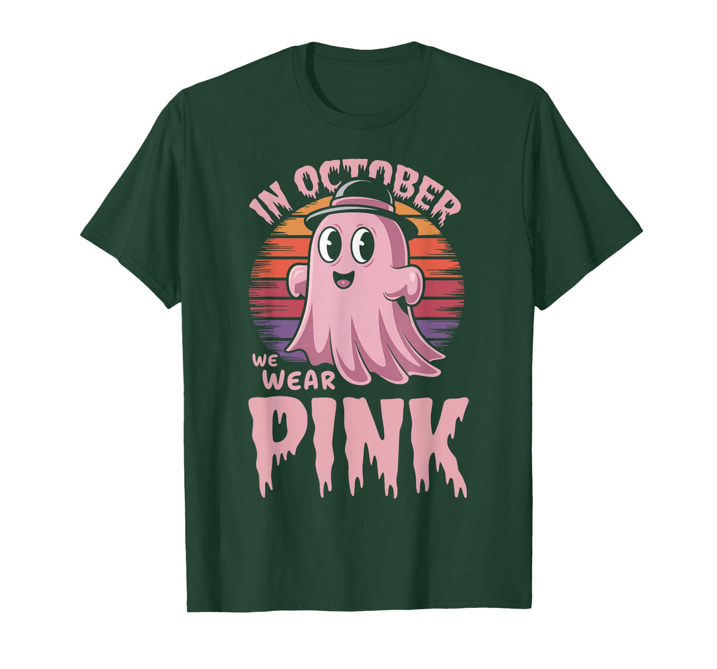 in October We Wear Pink Ghost Witch Breast Cancer Awareness T-Shirt