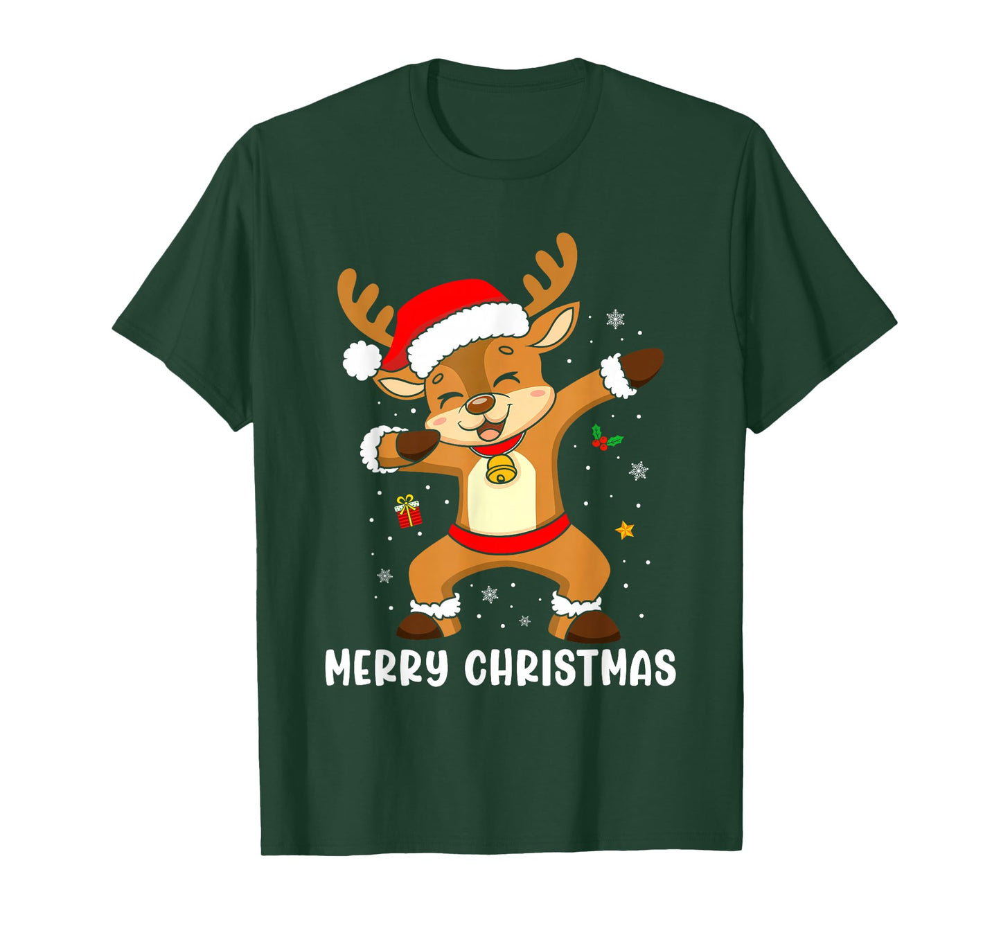Merry Christmas Reindeer Santa Hat Family Xmas Pajamas T-Shirt