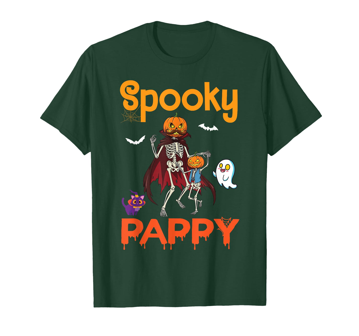 Spooky Pappy Skeletons Dancing with Pumpkin Head and Ghost T-Shirt