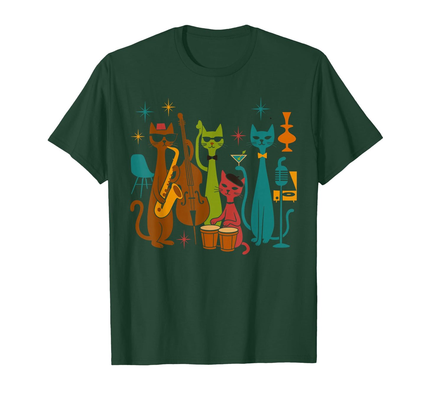 Mid Century Modern Band Cats Retro 50s 60s Style T-Shirt