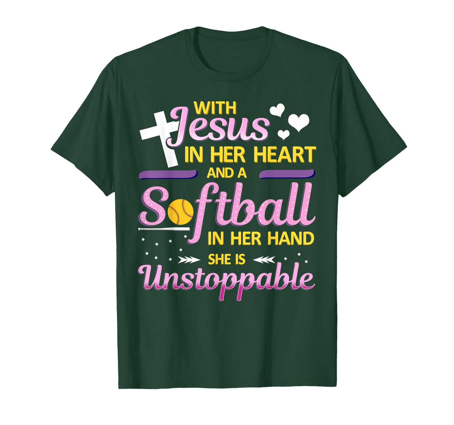 Jesus in Her Heart and Softball in Her Hand Christ Baseball T-Shirt