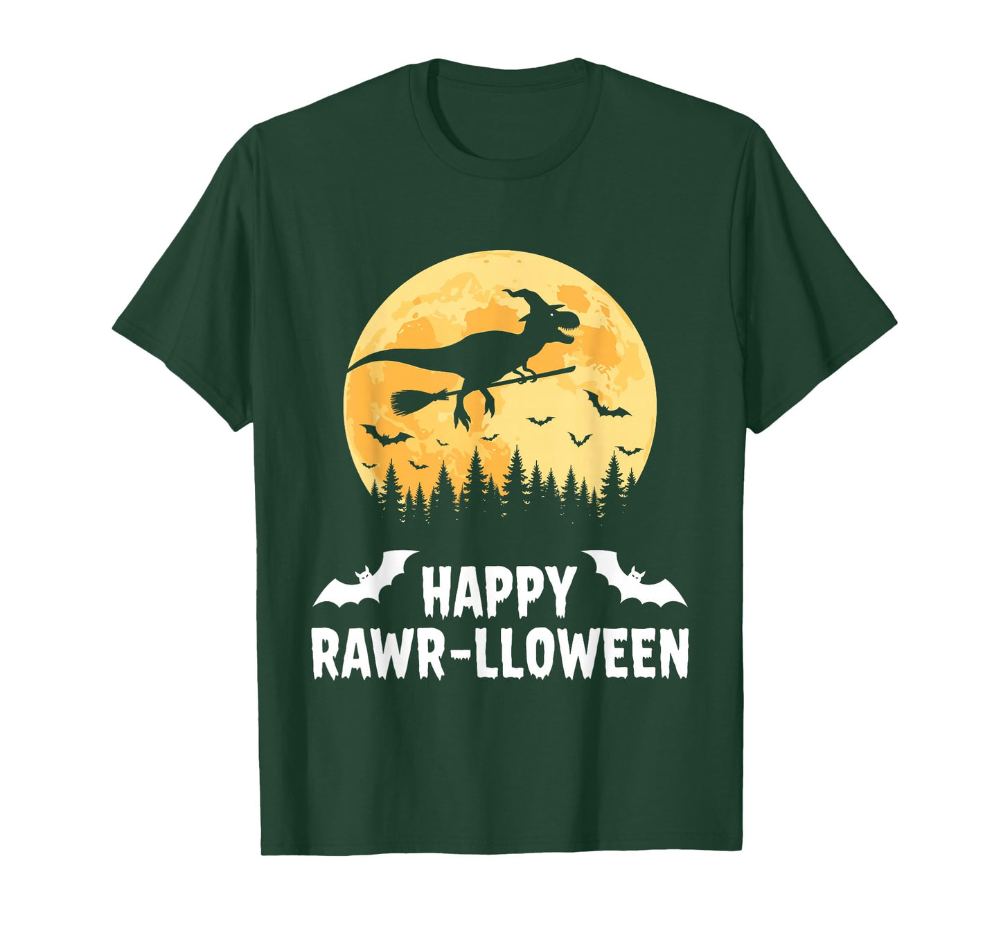 Happy Rawr-lloween Funny Halloween T Rex Flying Witch T-Shirt
