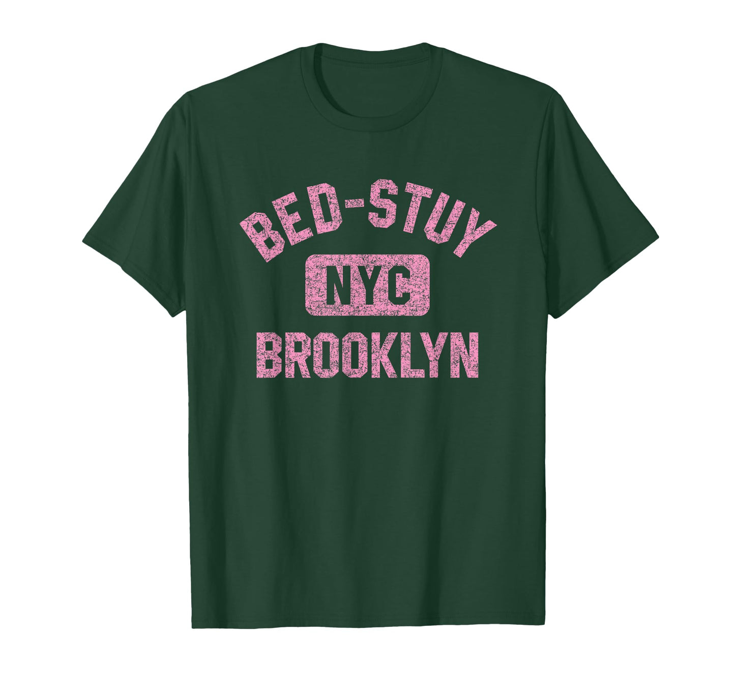 Bed-Stuy Brooklyn NYC Gym Style Distressed Pink Print T-Shirt
