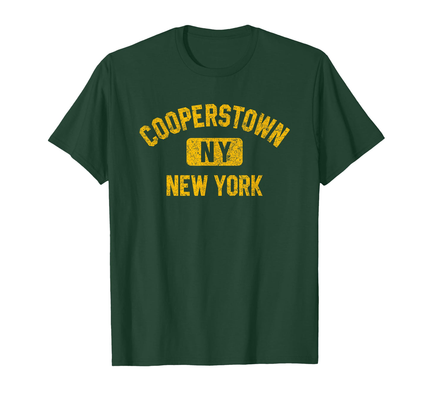 Cooperstown NY New York Gym Style Distressed Amber Print T-Shirt