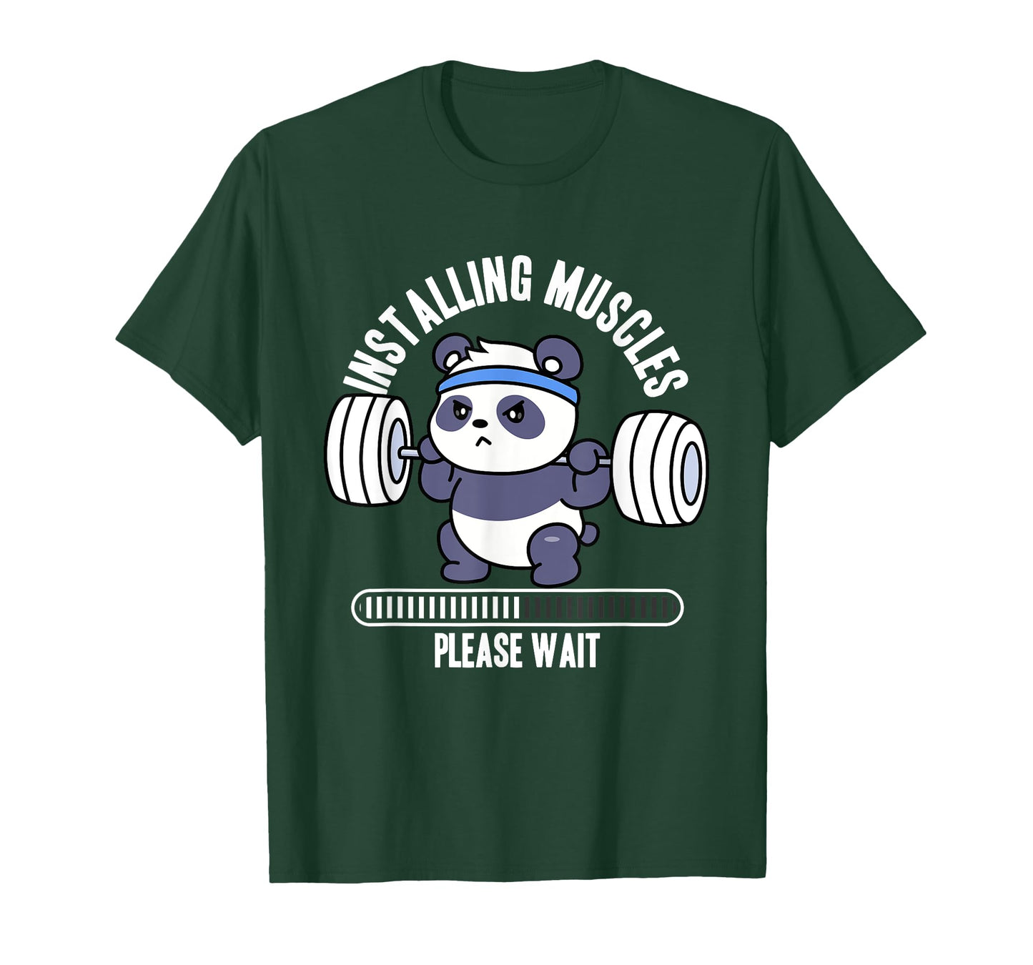 Installing Muscles Please Wait Panda Weight Lifting Barbell T-Shirt