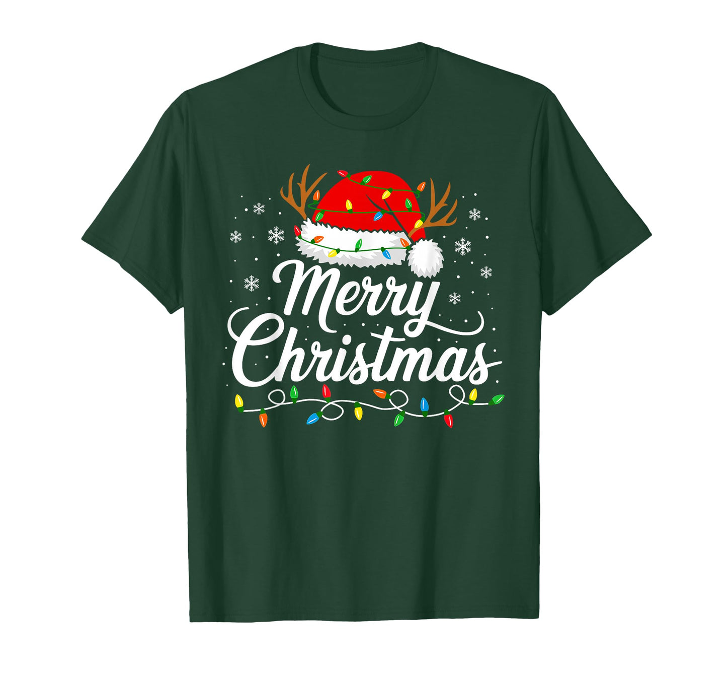 Merry Christmas Lights Red Santa Hat Xmas Family Men Women T-Shirt