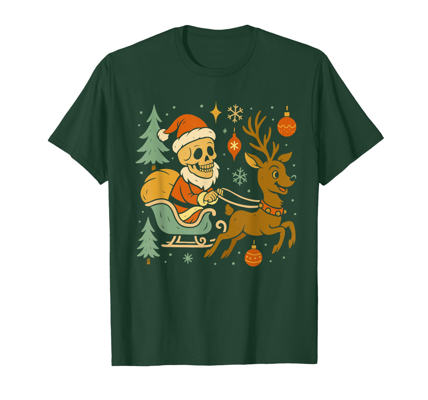 Funny Skeleton Santa Merry Christmas Sleigh Reindeer Xmas T-Shirt