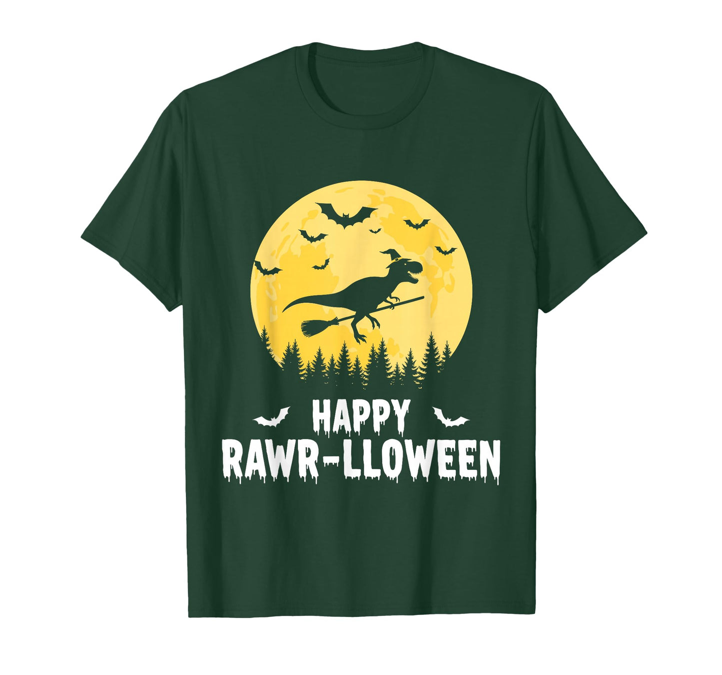 Happy Rawr-lloween Funny Halloween T Rex Flying Witch T-Shirt