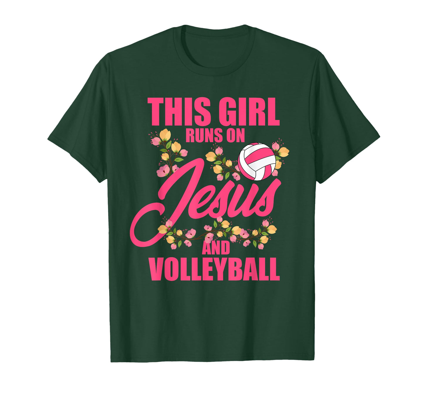 This Girl Runs on Jesus & Volleyball Sporty Religious Women T-Shirt