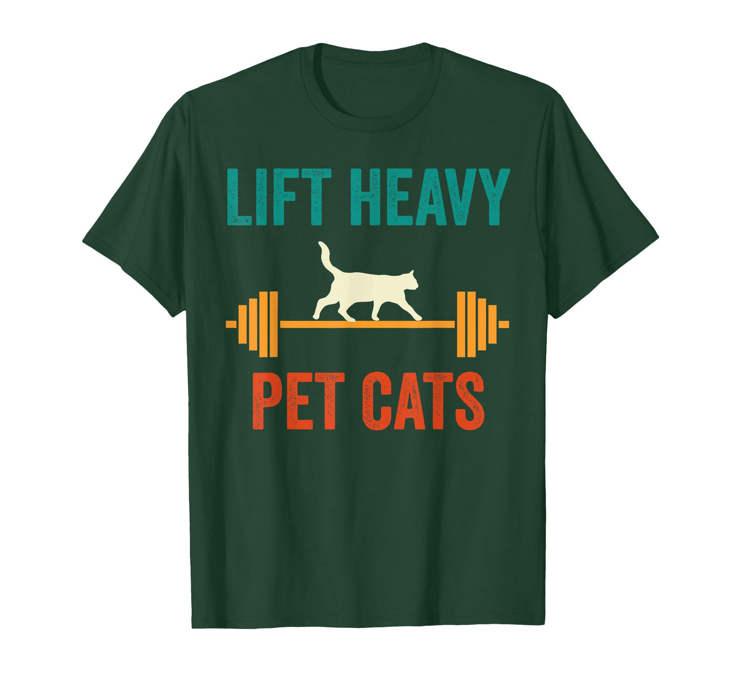 Lift Heavy Pet Cats Funny Gym Workout Weight Lifter Retro T-Shirt