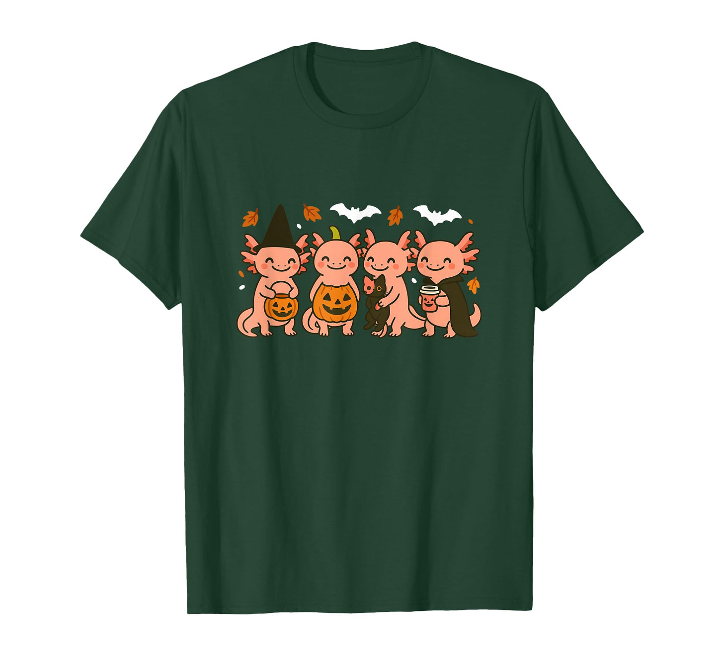 Fall Axolotl Halloween Witch Axolotl Trick or Treat Pumpkin T-Shirt