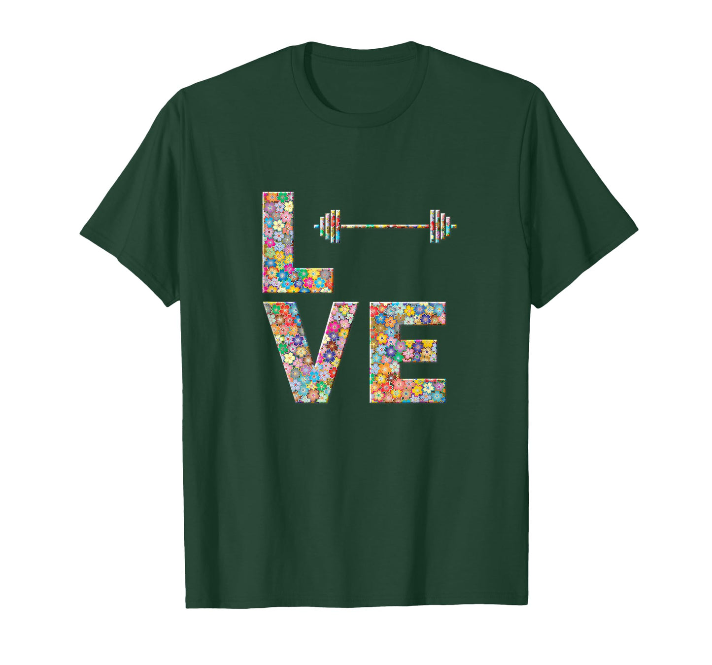 Barbell Gym Workout Love Flowers T-Shirt