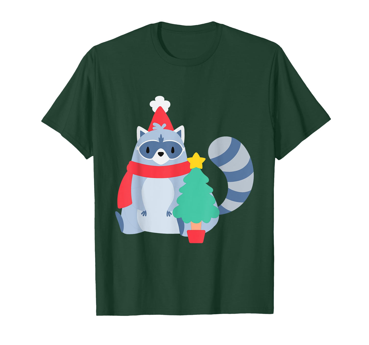 Ugly Christmas Raccoon Santa Xmas Tree Cute Happy Holidays T-Shirt