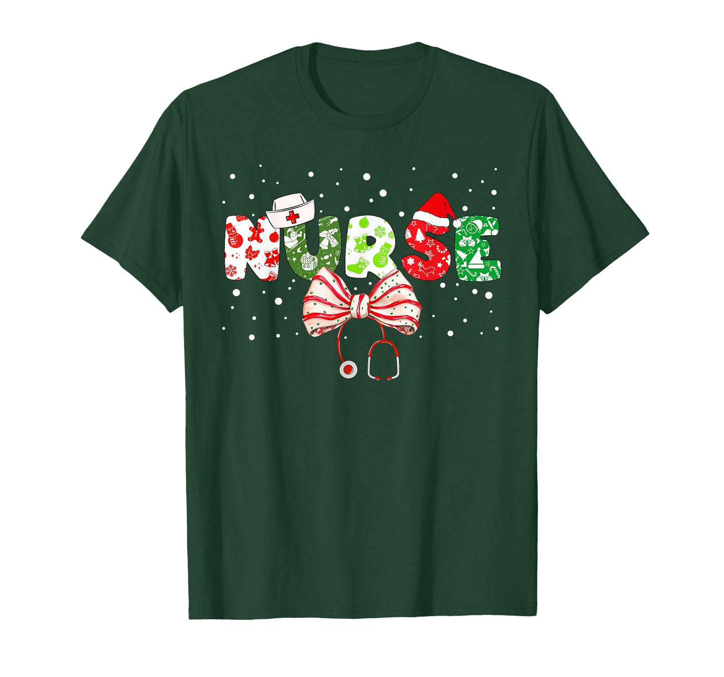 Christmas Nurse Stethoscope Xmas Coquette Bow Nursing School T-Shirt
