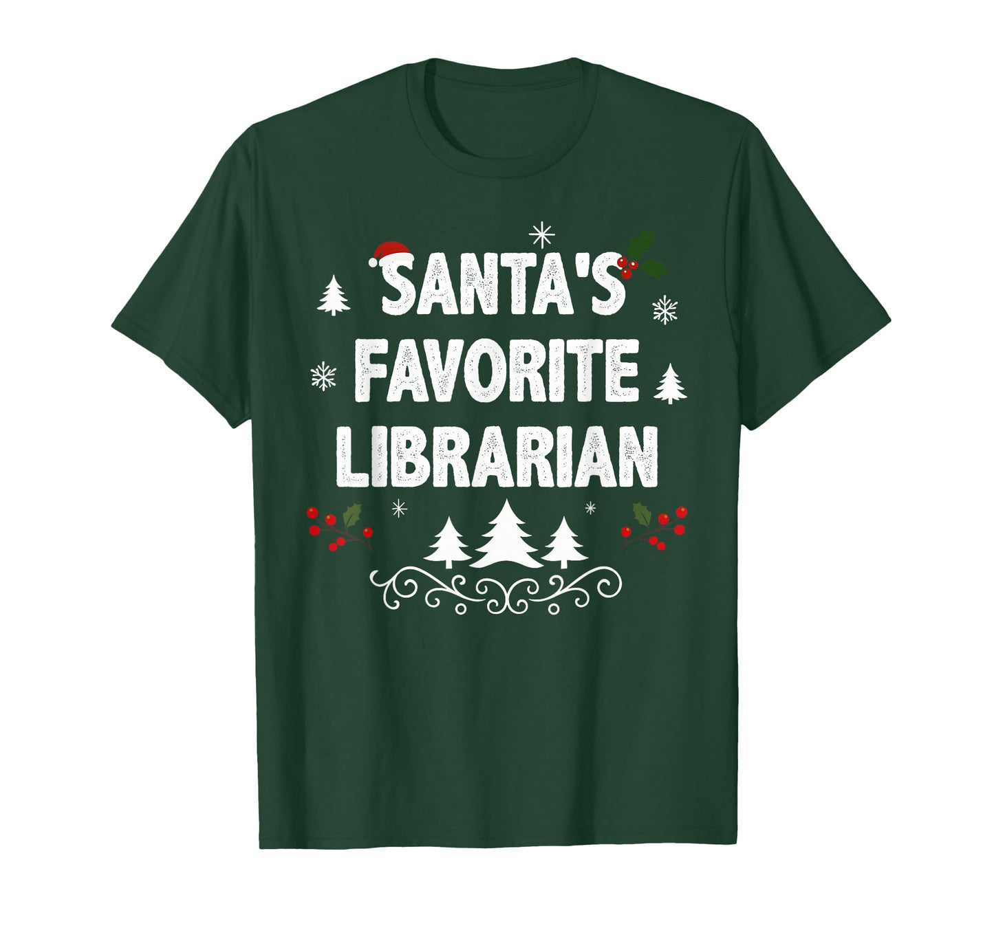 Santa's Favorite Librarian Funny Holiday Christmas Pajamas T-Shirt