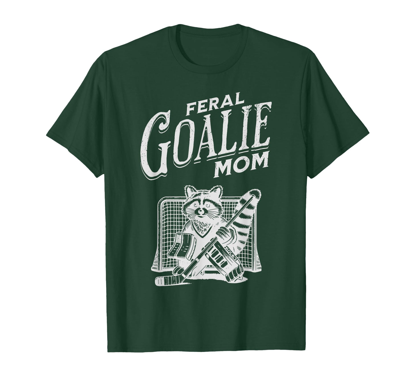 Retro Feral Goalie Hockey Mom Raccoon Ice Hockey Player T-Shirt