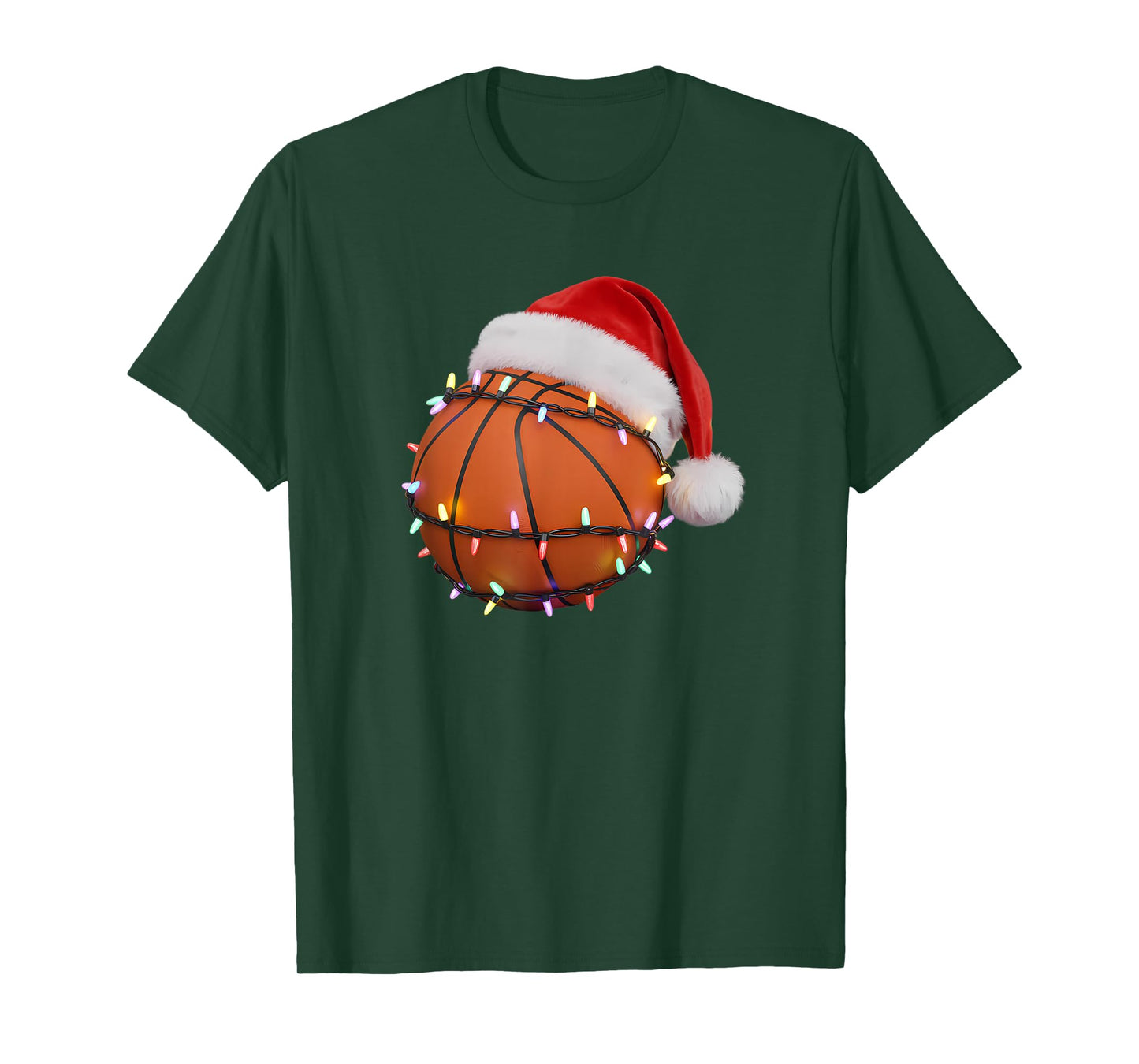 Basketball Christmas Lights Santa Hat Holiday T-Shirt