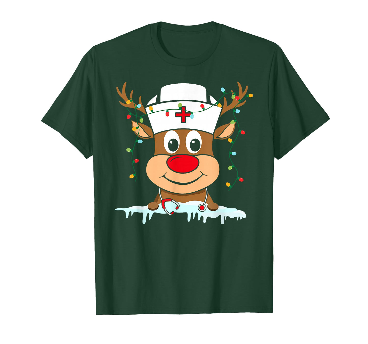 Reindeer Nurse Xmas Nursing Scrub Tops Christmas Pajamas T-Shirt