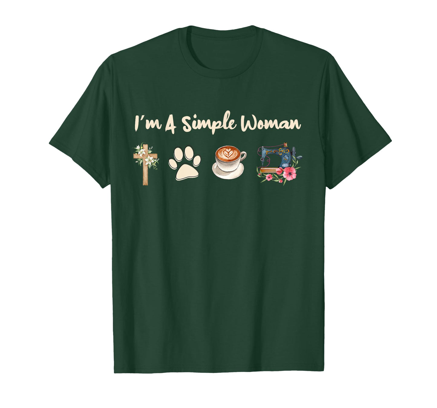 I'm A Simple Woman Jesus Dog Coffee Sewing Womens T-Shirt