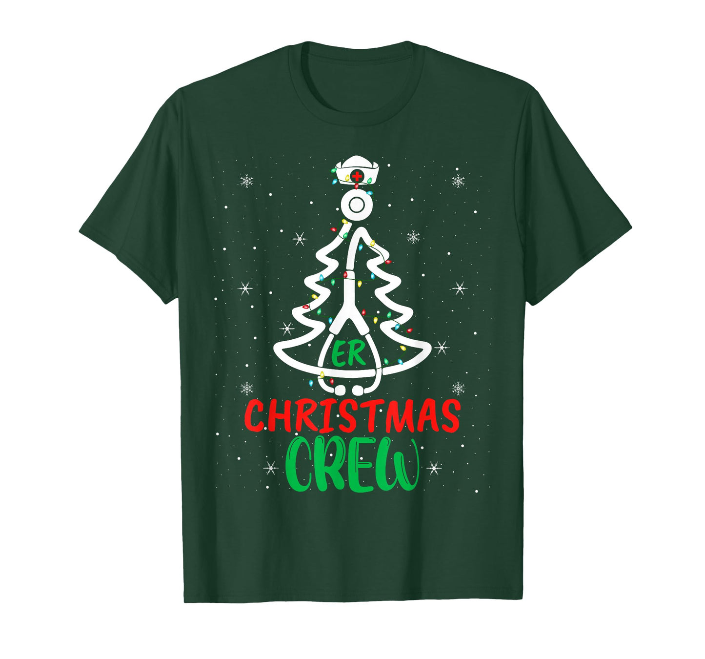 ER Nurse Christmas Crew Nurse Stethoscope Xmas Tree Nursing T-Shirt