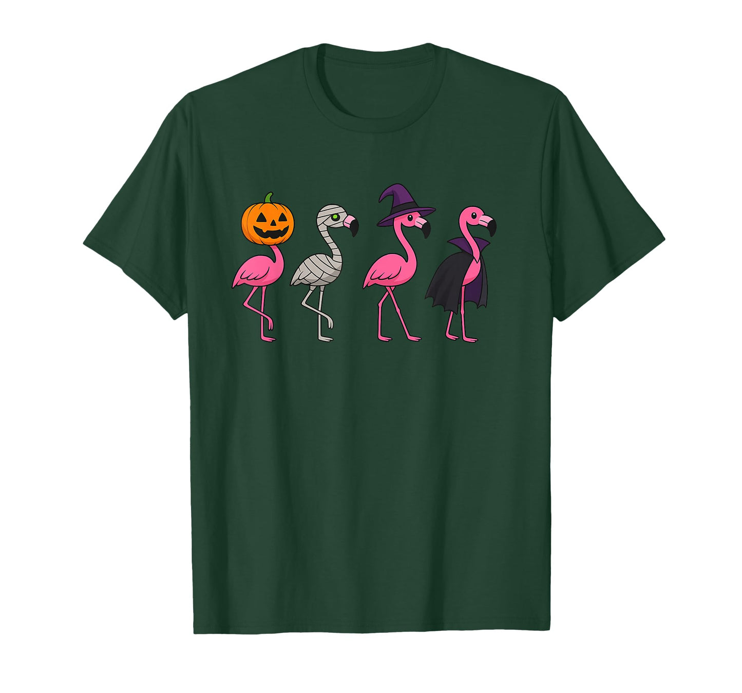 Halloween Pink Flamingo Witch Vampire Mummy Jack T-Shirt