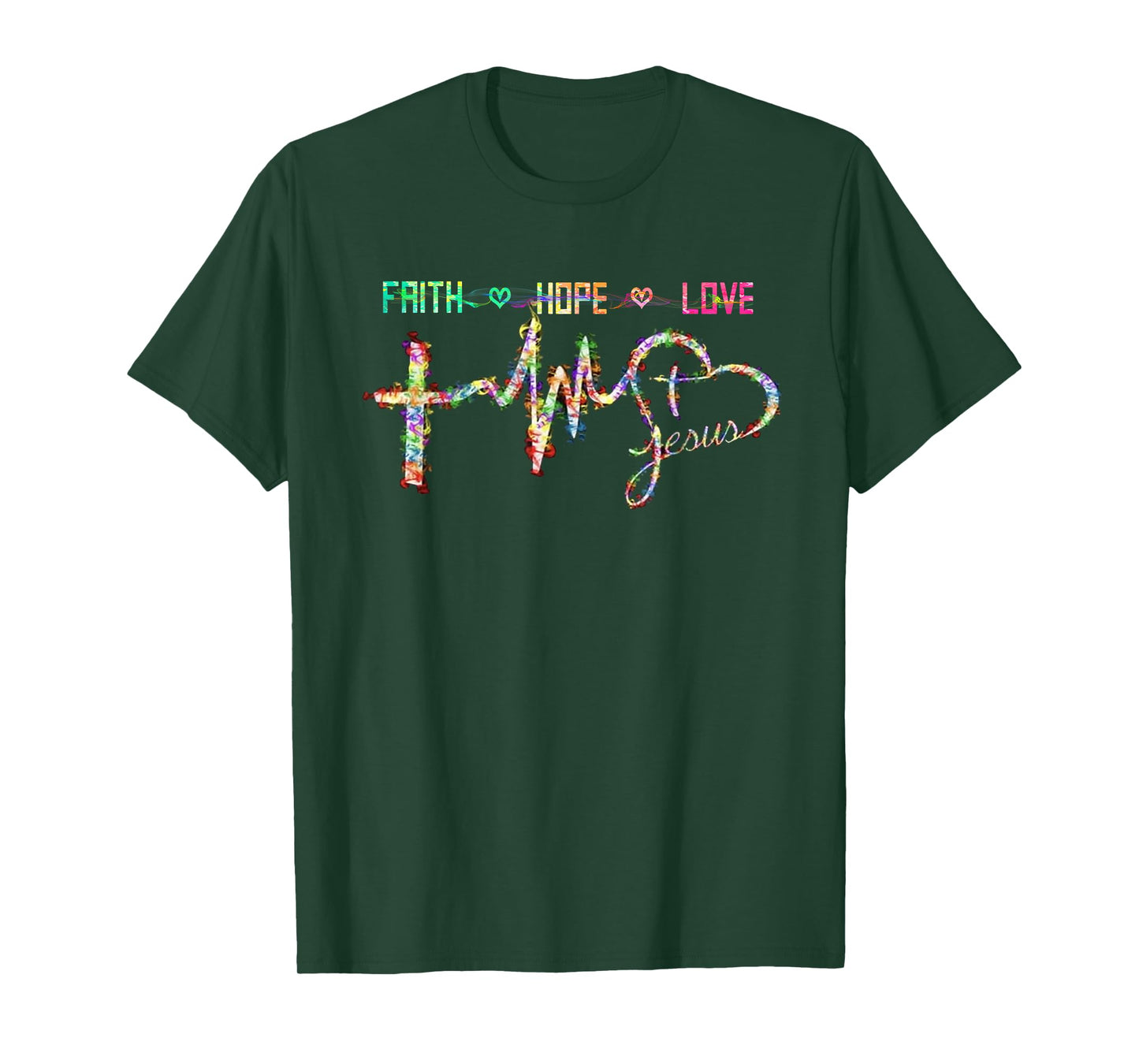 Faith Hope Love Cross Heartbeat God Jesus Christian Gifts T-Shirt