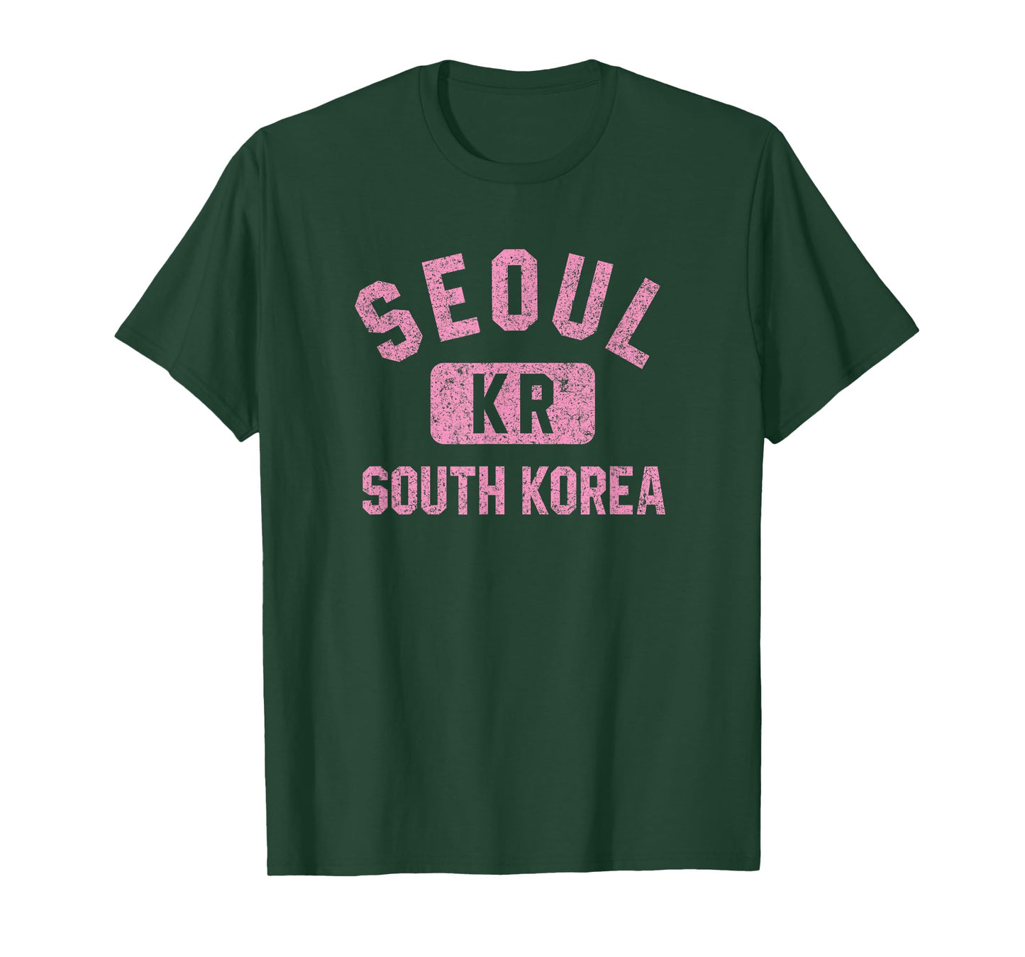 Seoul South Korea KR Gym Style Distressed Pink Print T-Shirt